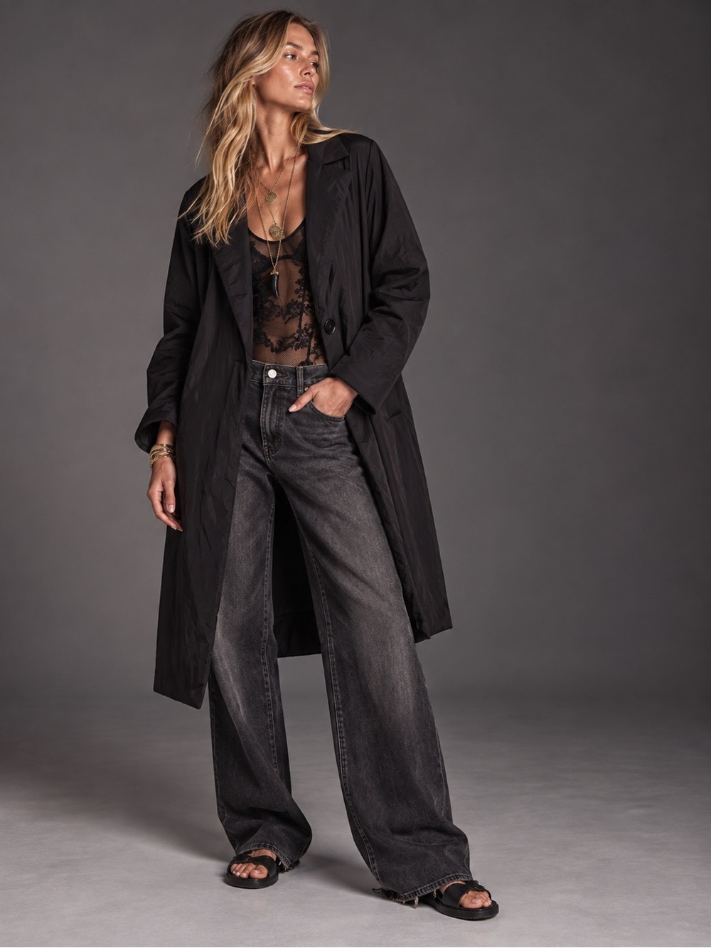 Bernardo Black Lightweight Single-Button Long Trench Coat NWT